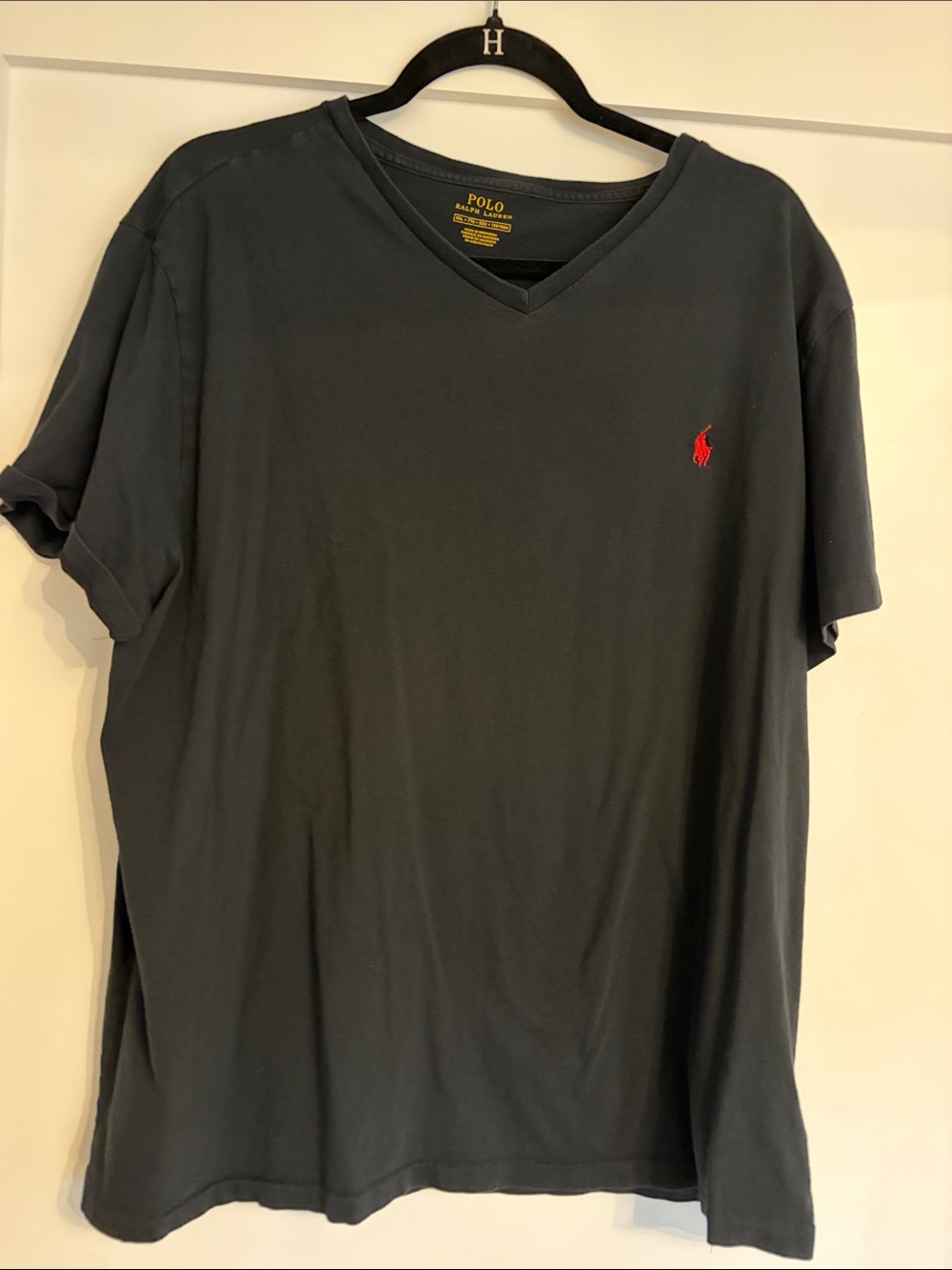 Polo by Ralph Lauren Black V-Neck T-Shirt with Red Pony Logo